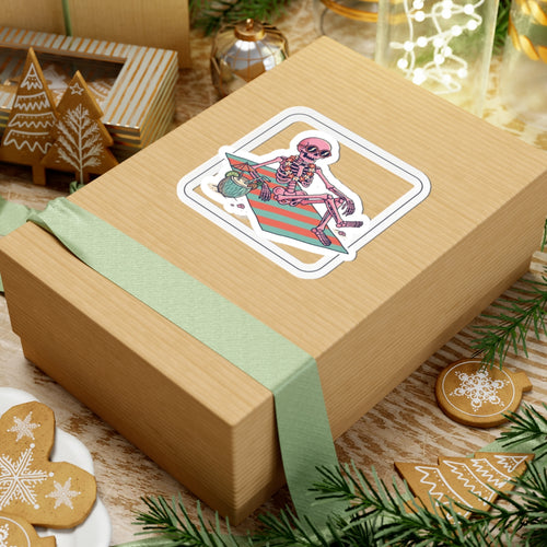 Relaxing Skeleton Sticker | Retro Beach Goth, Pastel Skull Vinyl