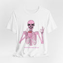 Skeleton 'Death Before Decaf' Tee — Pink Coffee Gothic T-Shirt