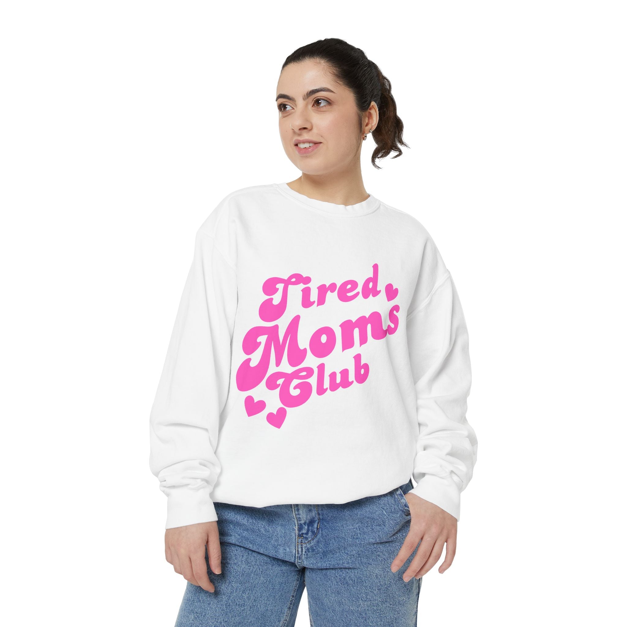 Tired Moms Club Sweatshirt — Cute Pink Retro Mom Life Pullover