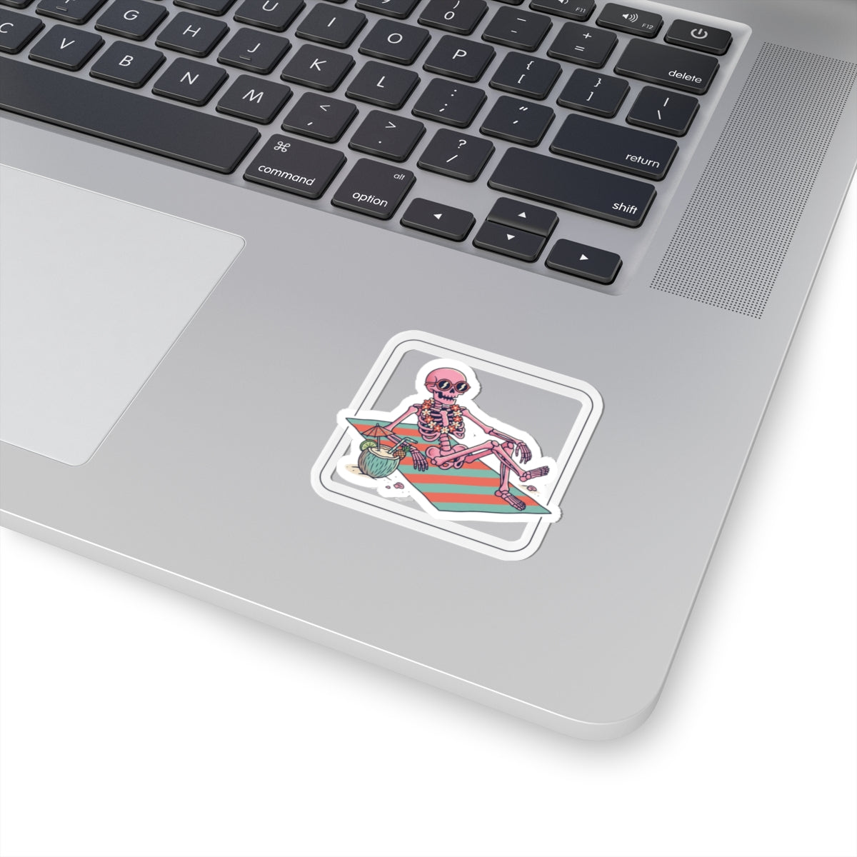 Relaxing Skeleton Sticker | Retro Beach Goth, Pastel Skull Vinyl