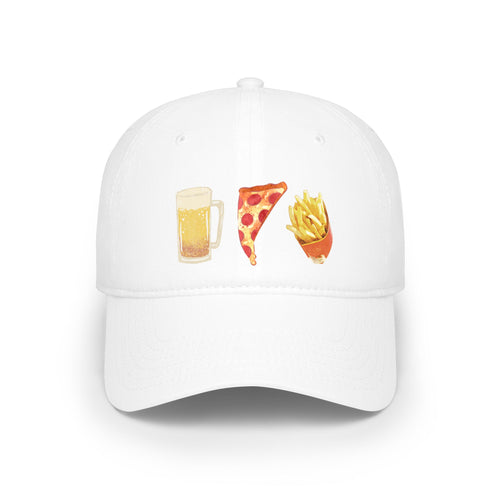 Beer, Pizza & Fries Baseball Cap — Casual Food Lover Dad Hat