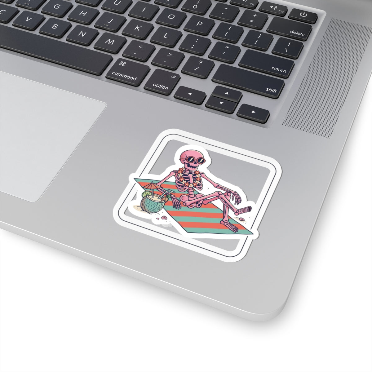 Relaxing Skeleton Sticker | Retro Beach Goth, Pastel Skull Vinyl