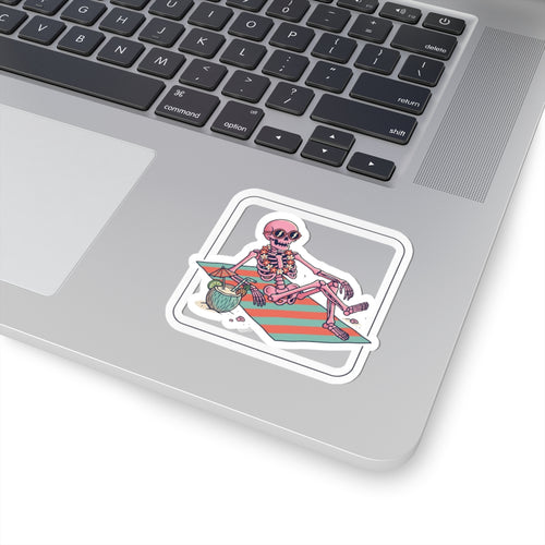 Relaxing Skeleton Sticker | Retro Beach Goth, Pastel Skull Vinyl