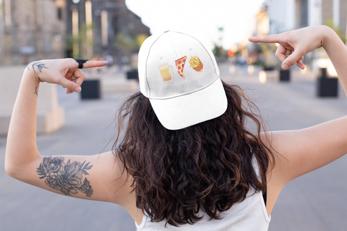Beer, Pizza & Fries Baseball Cap — Casual Food Lover Dad Hat