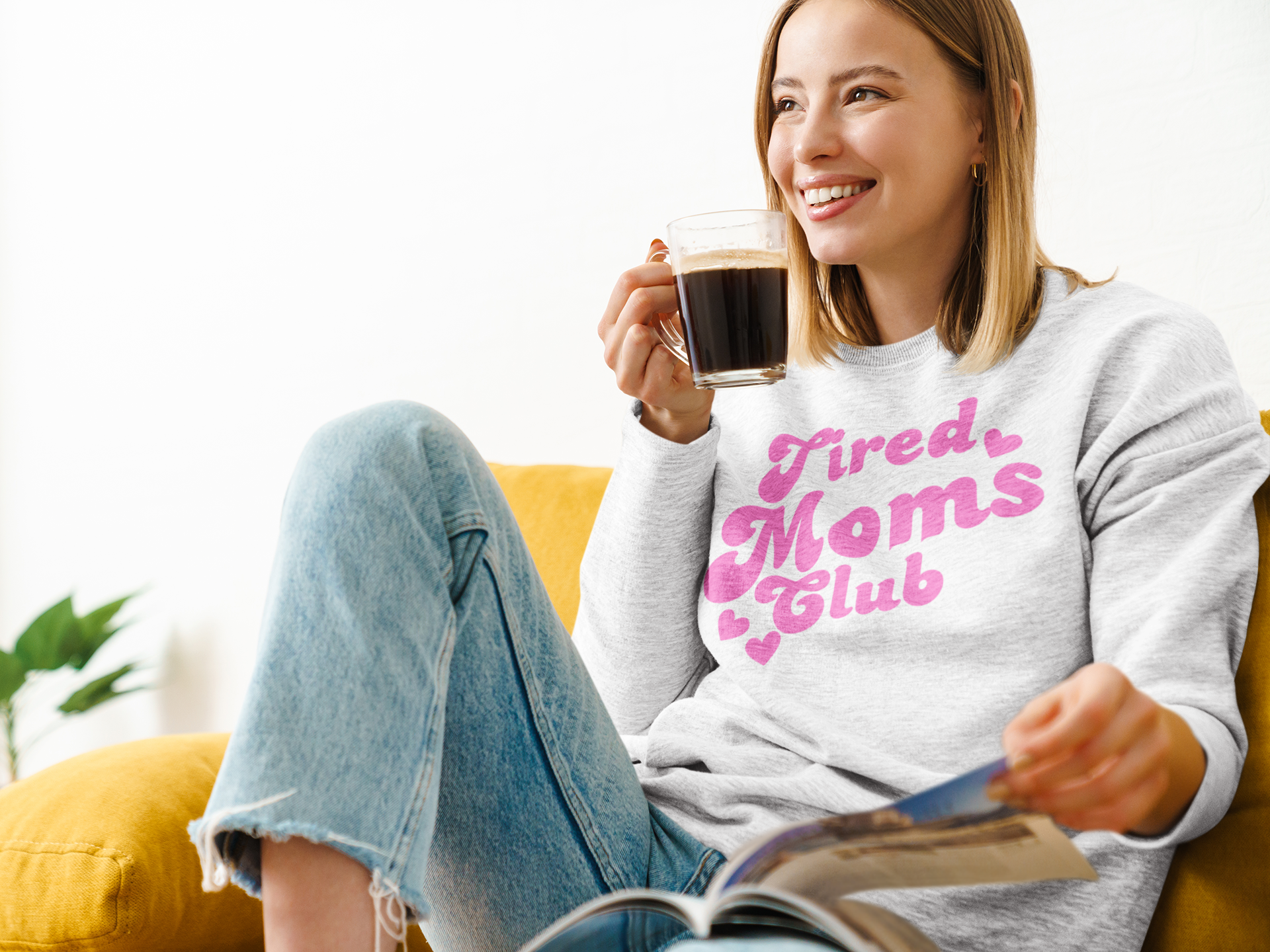 Tired Moms Club Sweatshirt — Cute Pink Retro Mom Life Pullover