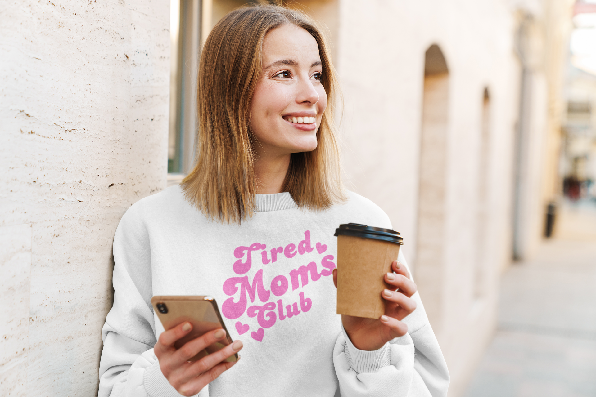 Tired Moms Club Sweatshirt — Cute Pink Retro Mom Life Pullover