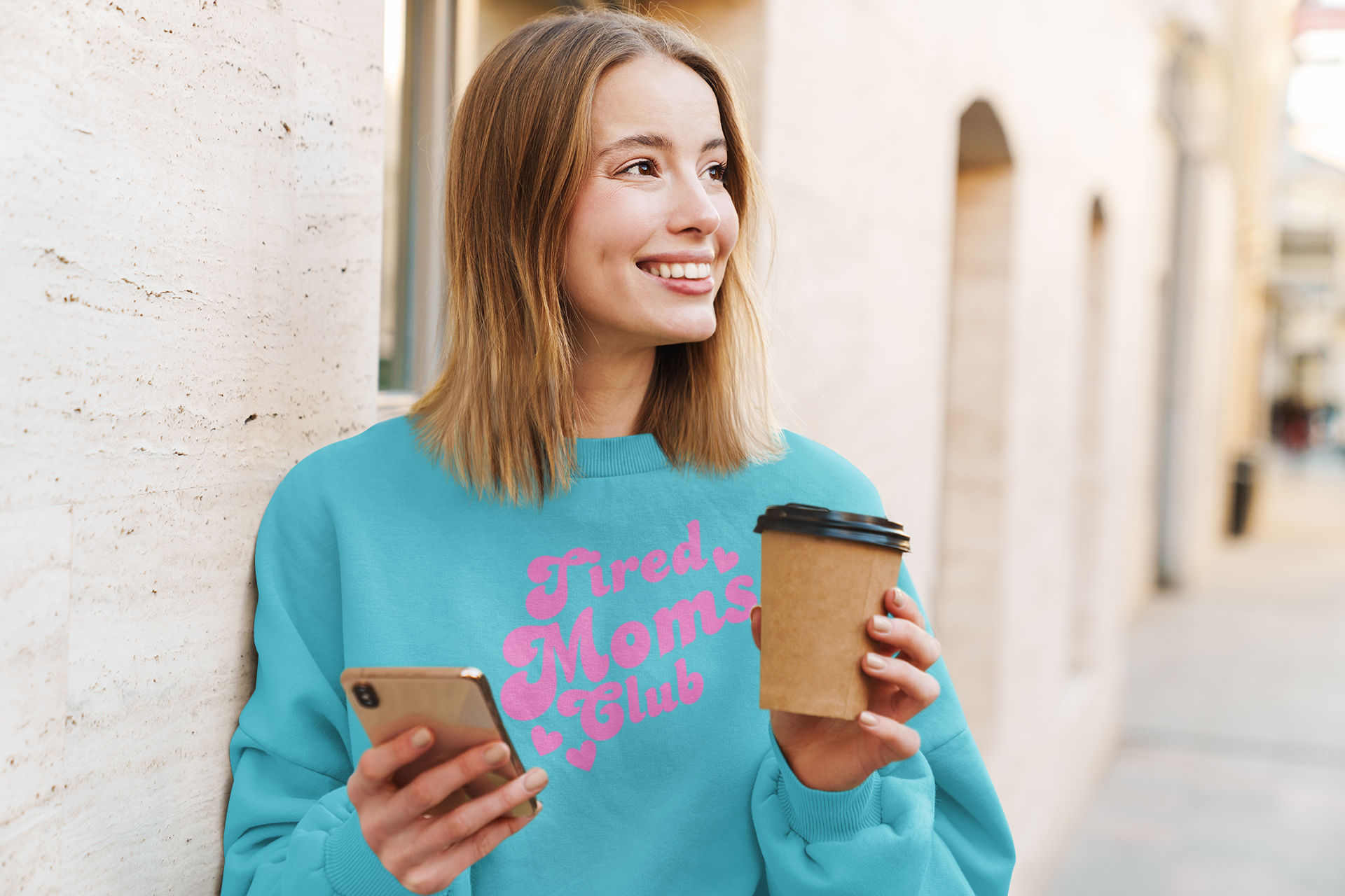 Tired Moms Club Sweatshirt — Cute Pink Retro Mom Life Pullover