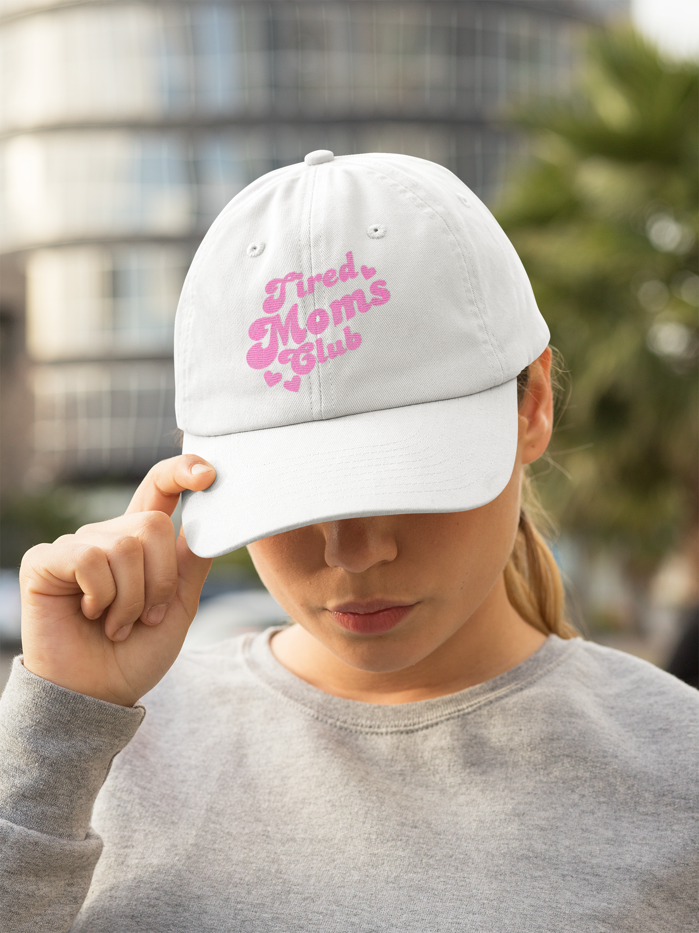 Tired Moms Club Baseball Cap — Cute Pink Script Hat for Busy Moms