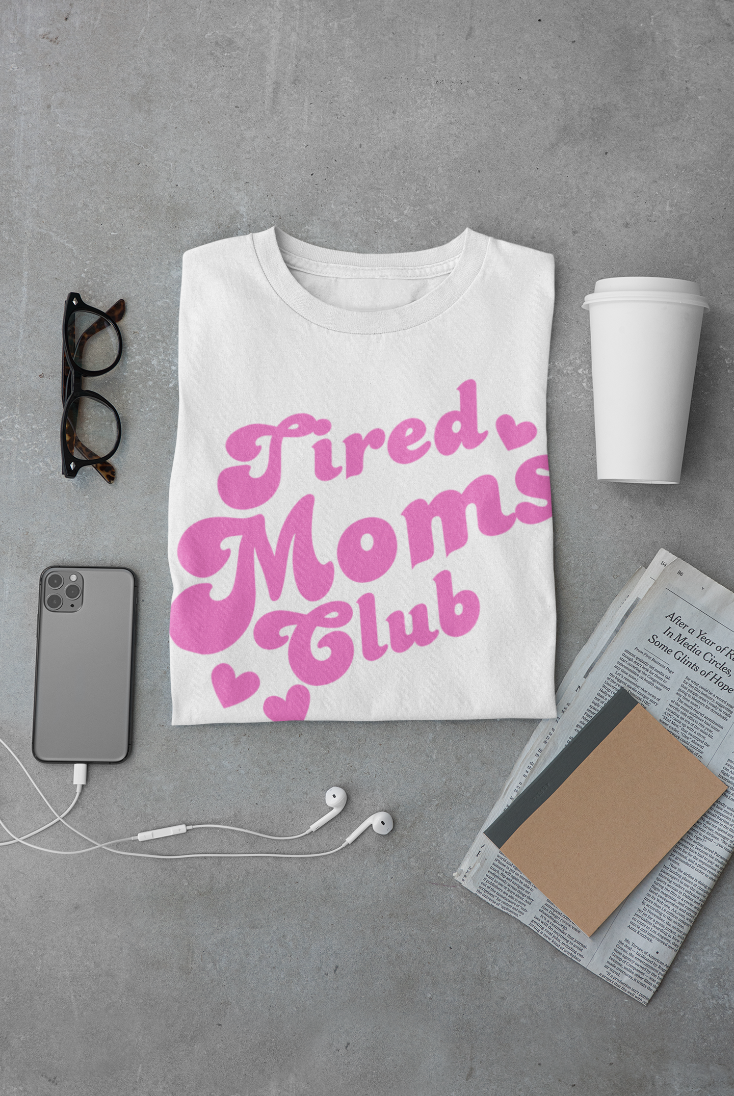 Tired Moms Club Tee — Funny Pink Retro Graphic Mom Shirt
