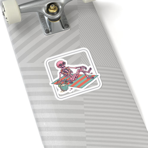 Relaxing Skeleton Sticker | Retro Beach Goth, Pastel Skull Vinyl