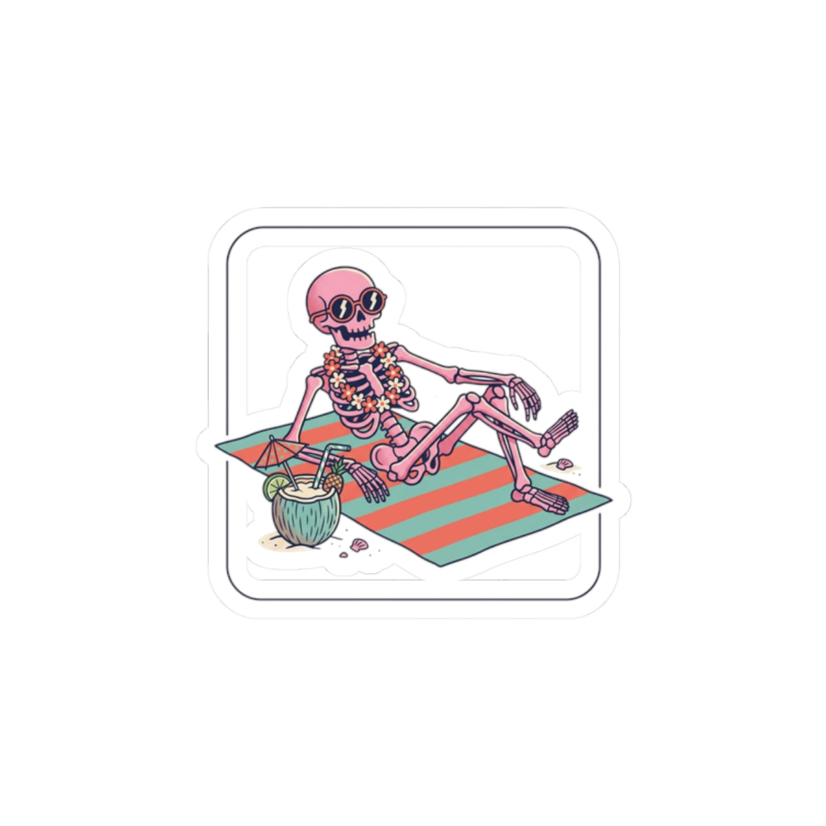 Relaxing Skeleton Sticker | Retro Beach Goth, Pastel Skull Vinyl