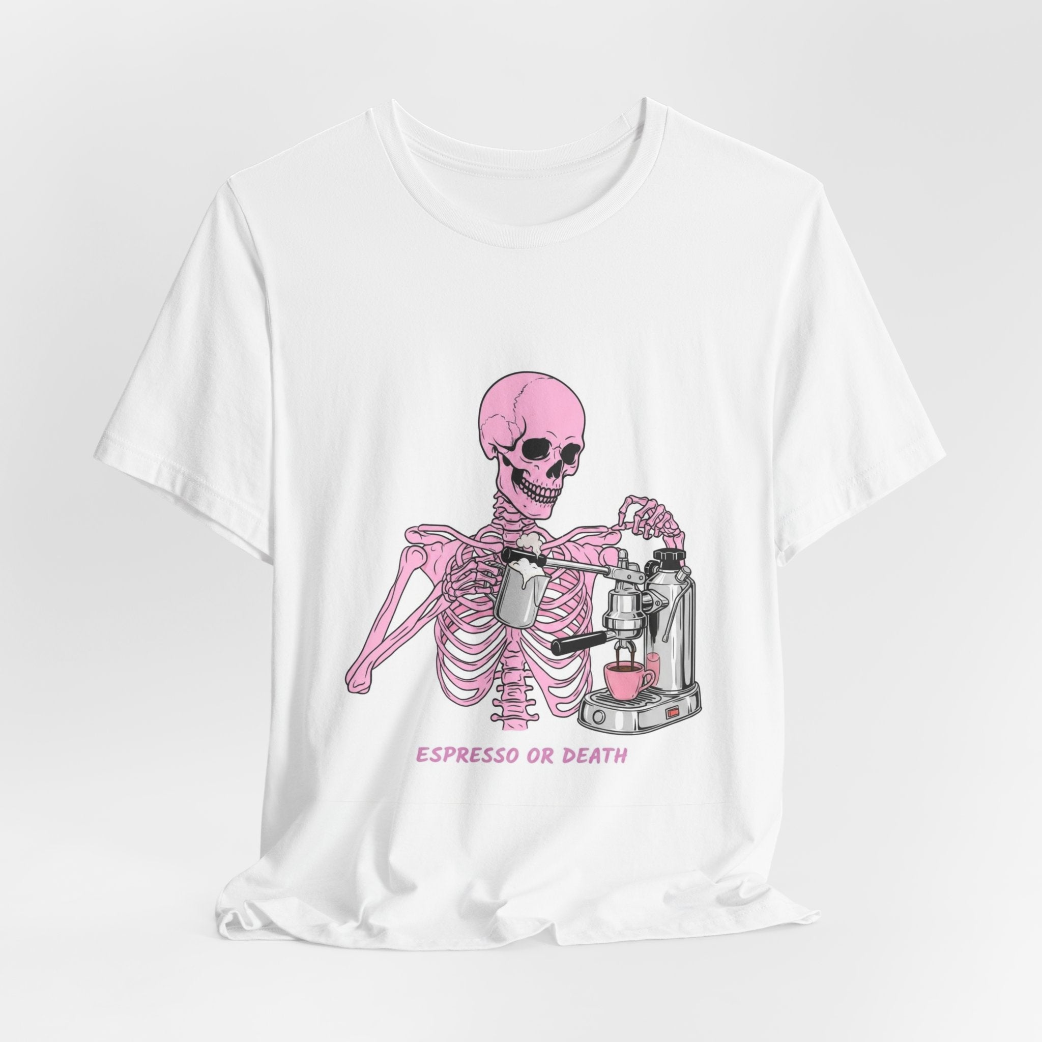Espresso or Death Tee — Pink Skeleton Coffee Shirt