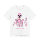 Skeleton 'Death Before Decaf' Tee — Pink Coffee Gothic T-Shirt